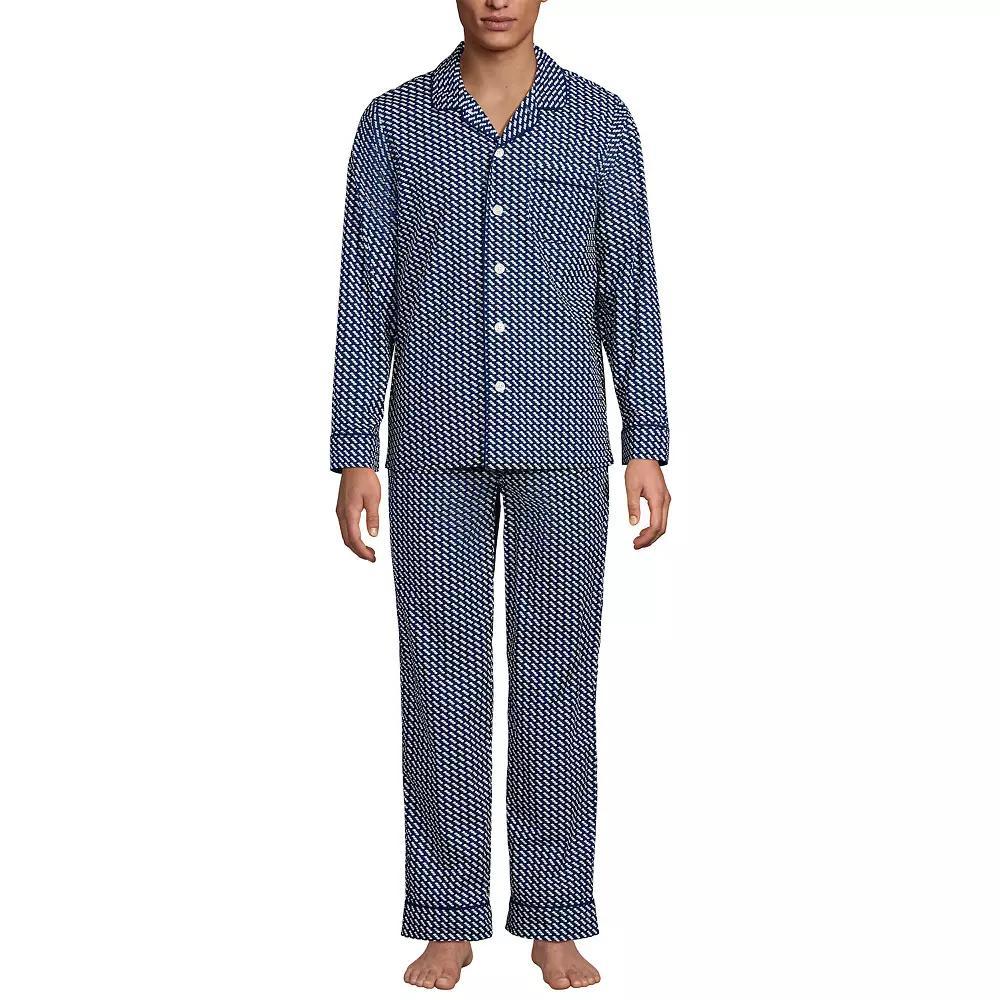 Men's Lands' End Essential Long Sleeve Top & Pants Pajama Set, Size: XXL, Grey Blue Stripe Product Image