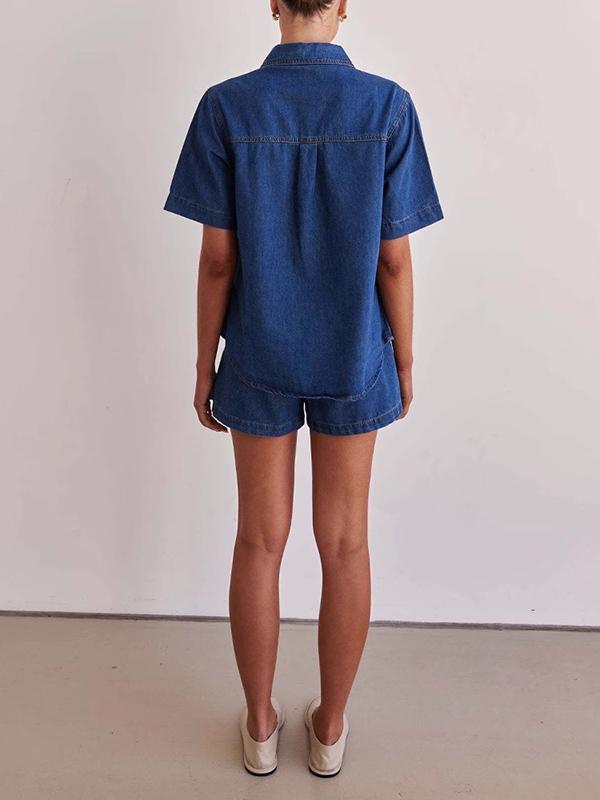 Loose Short Sleeves Split-Joint Lapel Blouses&Shirts Tops Product Image