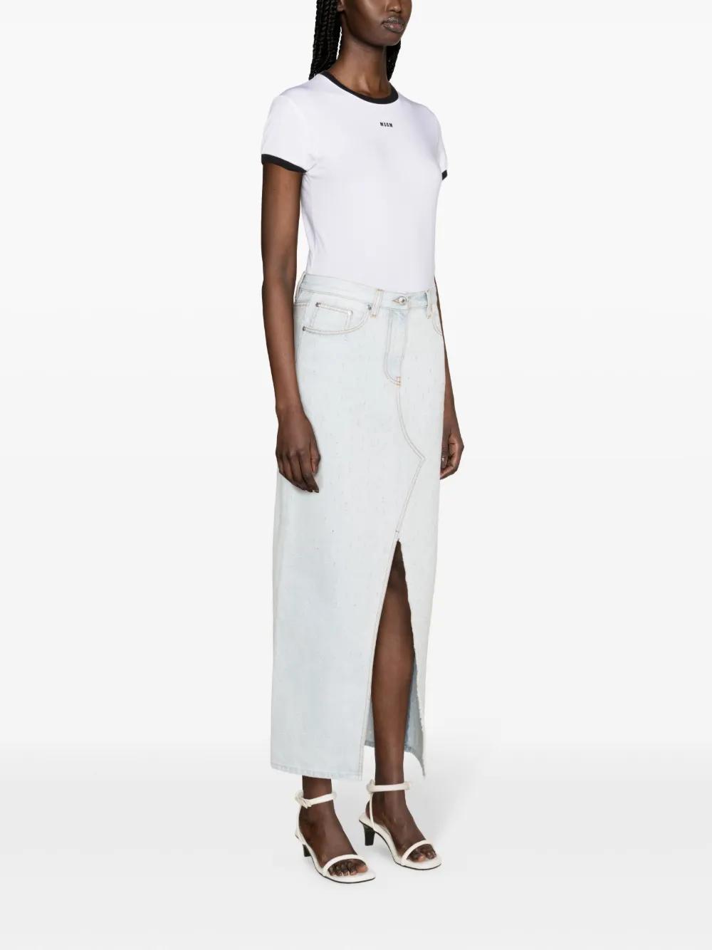 MSGM Distressed Maxi Skirt In 82 Light Blue Product Image
