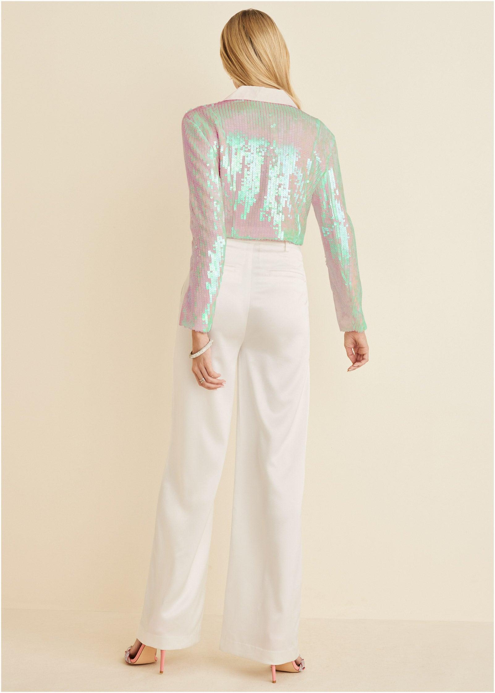 Cropped Sequin Blazer - Pearl White Product Image