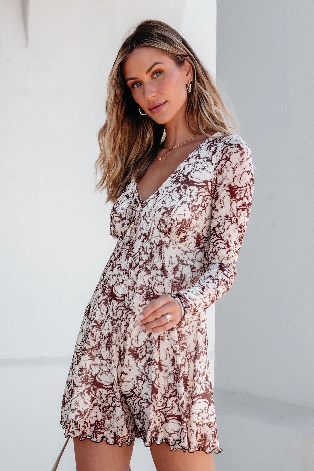 Brown Floral Print Romper Dress - FINAL SALE Product Image
