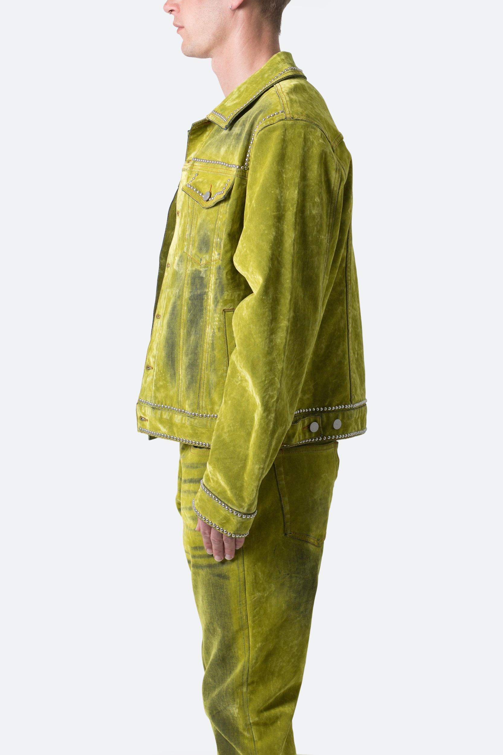 Studded Suede Denim Jacket - Green Product Image