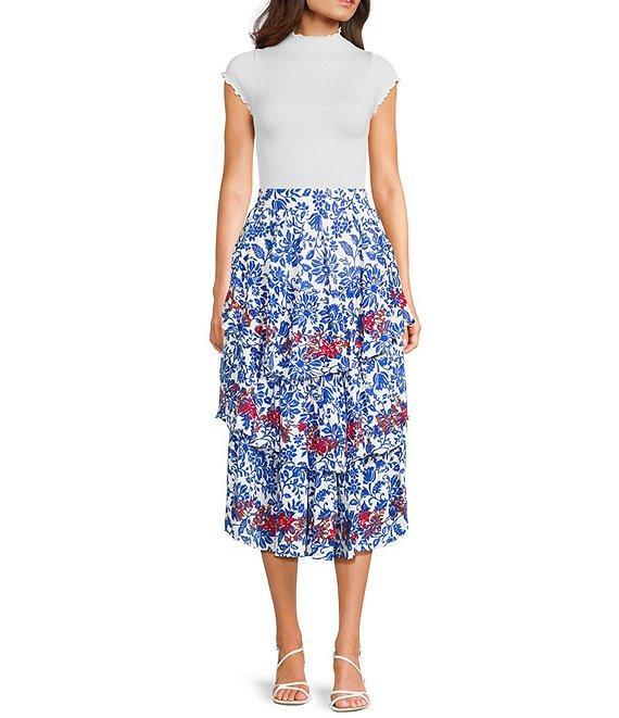 C&V Chelsea & Violet Embroidered Tiered Midi Skirt Product Image