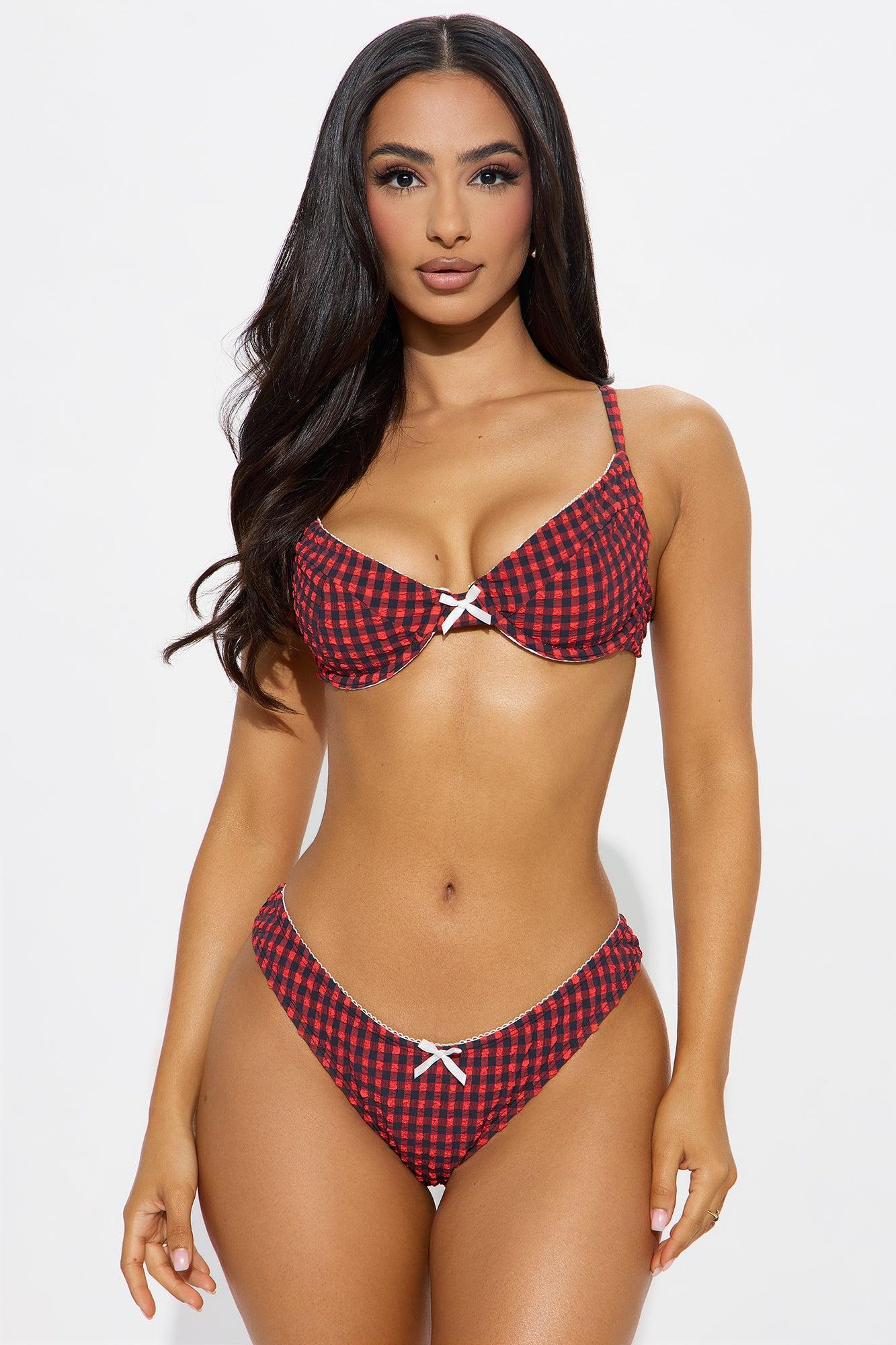 Ivy Gingham & Bows Underwire 2 Piece Bikini - Red/Black Product Image