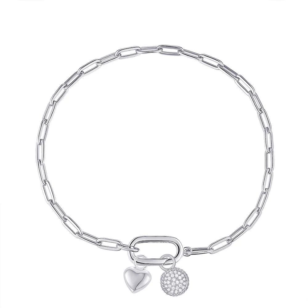 Argento Forte Platinum Over Silver Cubic Zirconia Paper Clip Chain Charm Bracelet, Women's, Size: 8", Sterling Silver Product Image