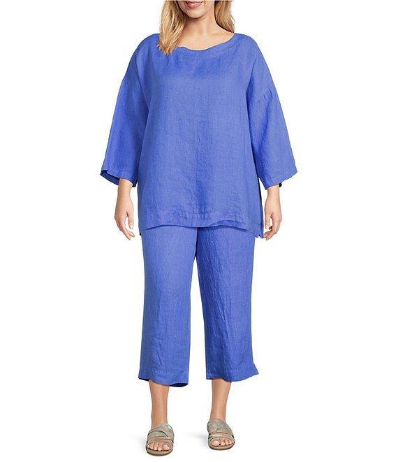 Bryn Walker Plus Resort Light Linen Round Neck 3/4 Sleeve Shirt Product Image