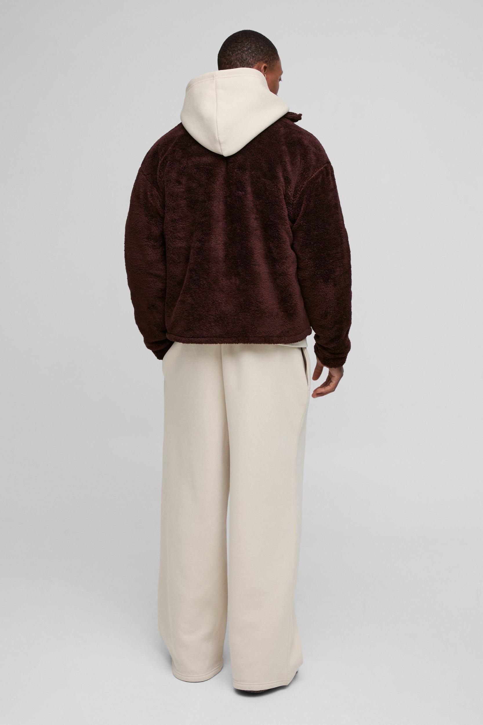 Borg Shirt Jacket in Chocolate | boohooMAN USA Product Image