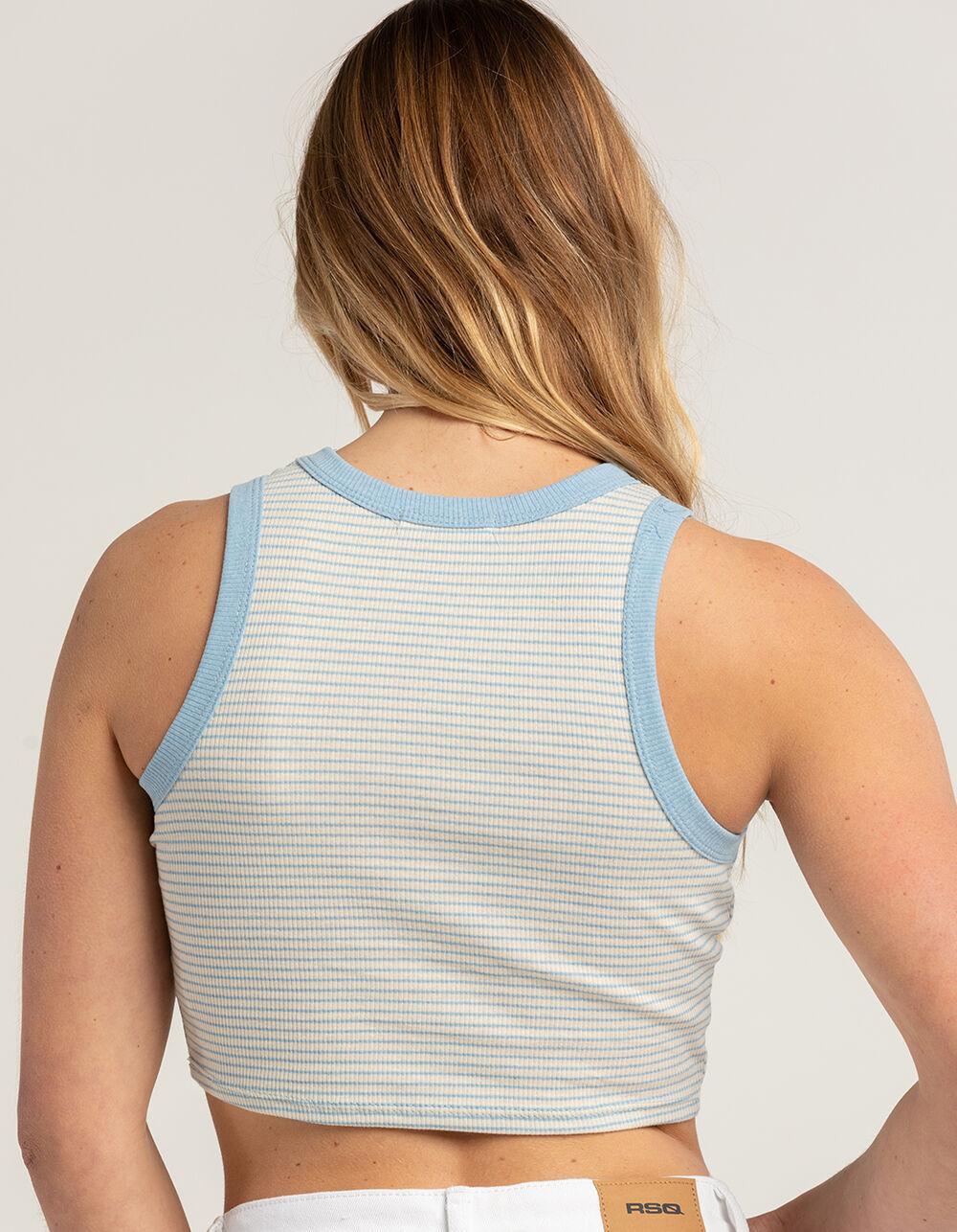 FULL TILT Womens Stripe Muscle Tank Top - LIGHT BLUE Product Image