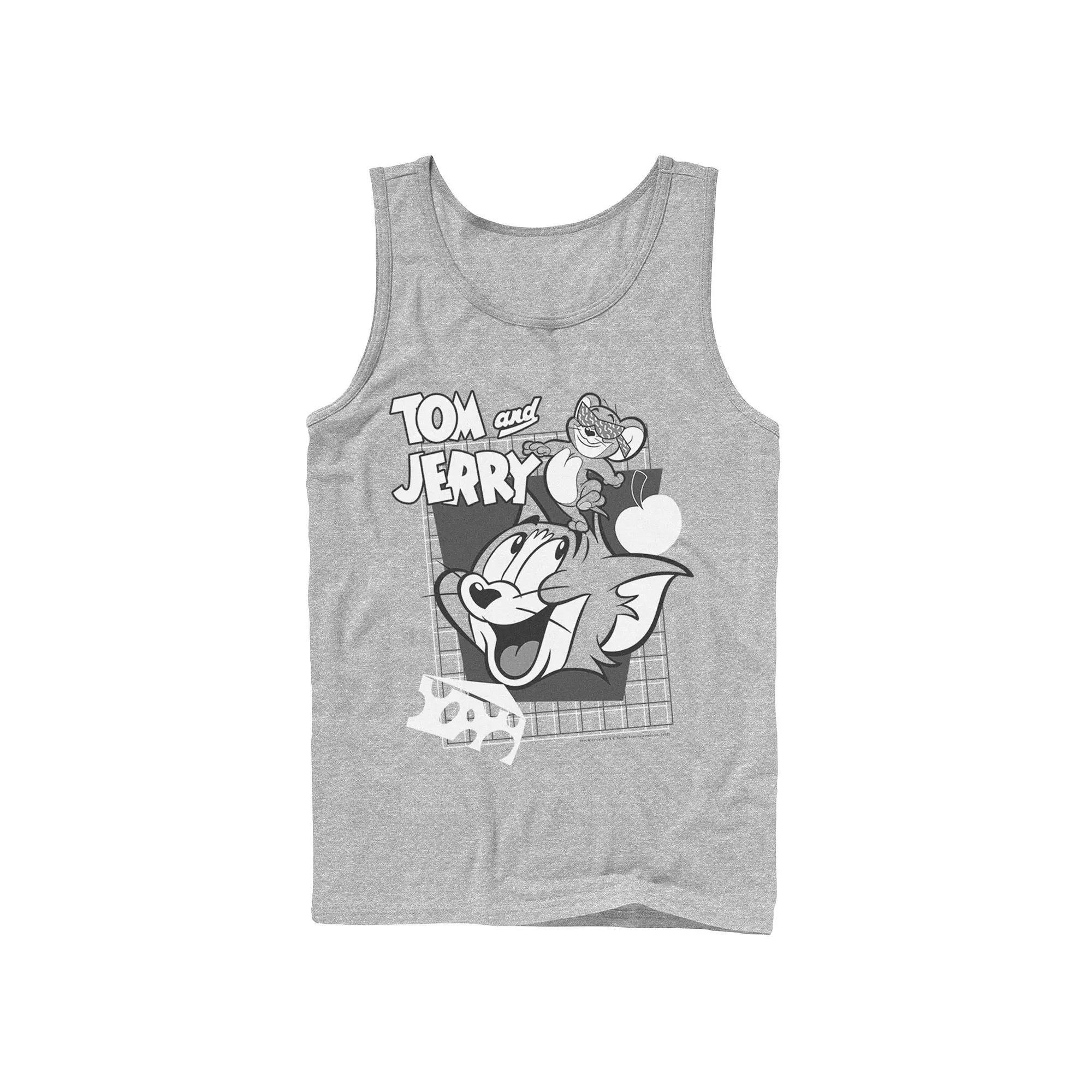 Men's Tom And Jerry Retro Collage Greyscale Portrait Tank Top, Size: Large, Athletic Grey Product Image