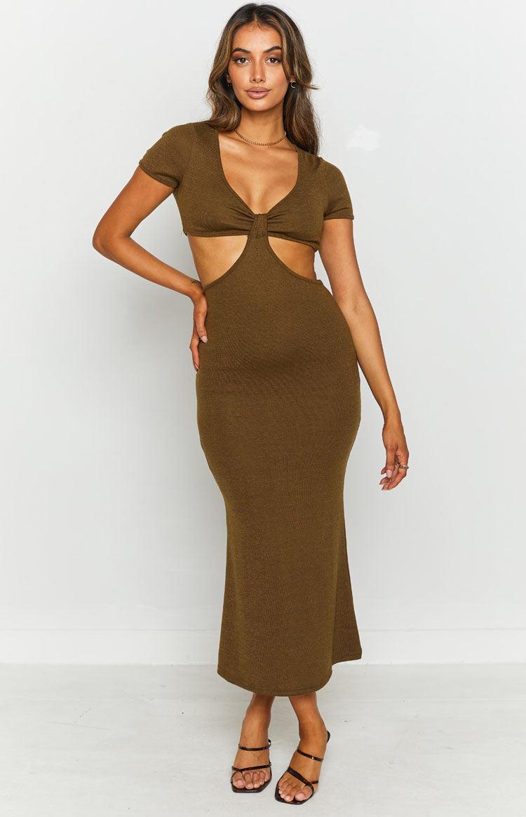 Romania Cut Out Midi Dress Khaki Product Image