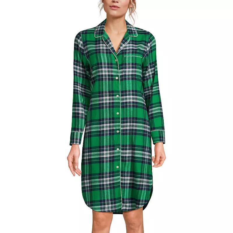 Womens Lands End Drapey Flannel Sleepshirt Nightgown Deep Blue Snowflakes Product Image