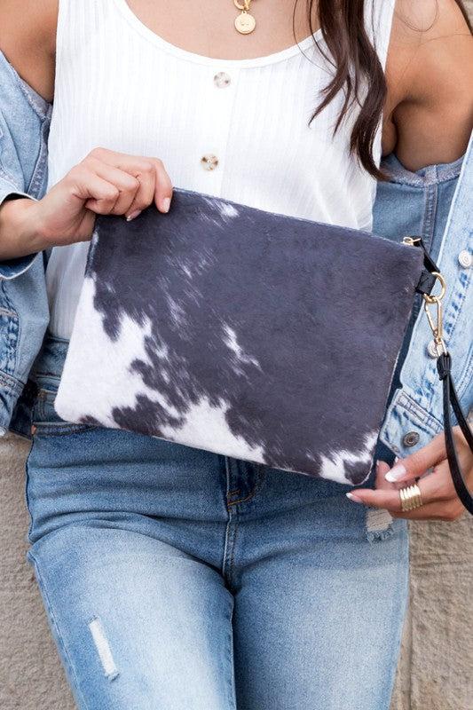Faux Fur Cow Animal Print Clutch Product Image
