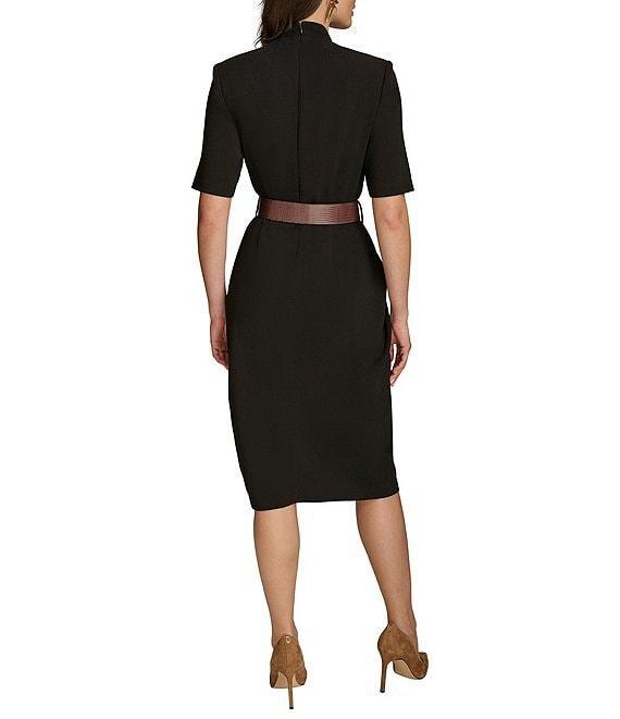 Donna Karan Cady Crepe V-Neck Short Sleeve Belted Sheath Midi Dress Product Image