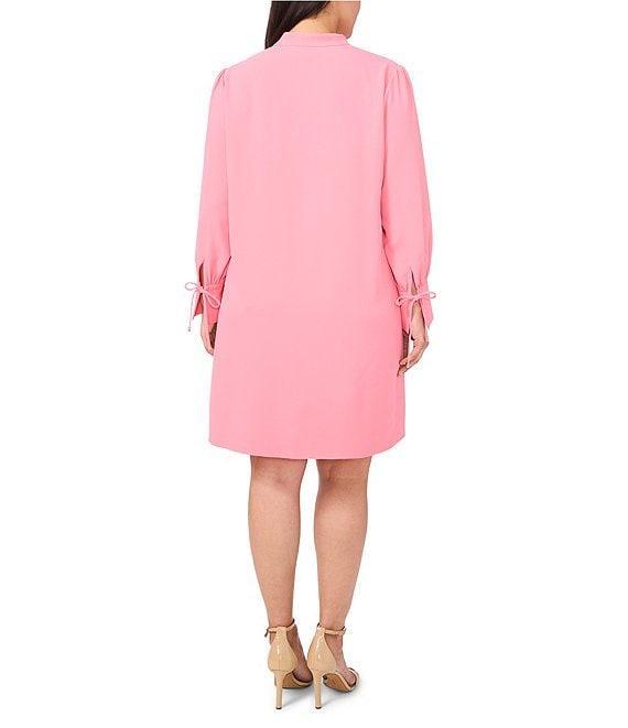 CeCe Plus Size Crepe V-Neck Cuffed Long Cuffed Sleeves Tie Shift Dress Product Image