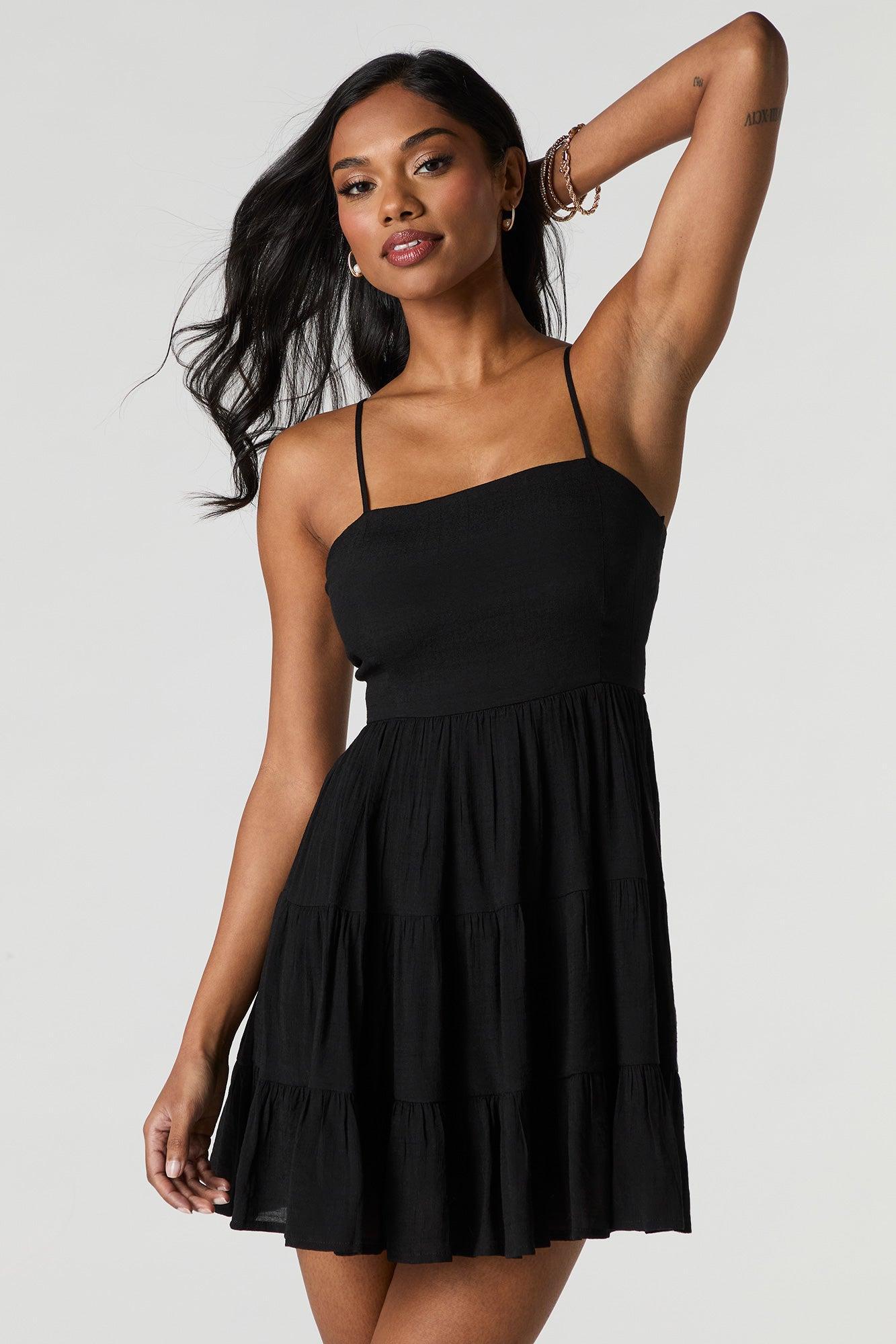 Tie Back Tiered Mini Dress with Built-In Cups Female Product Image