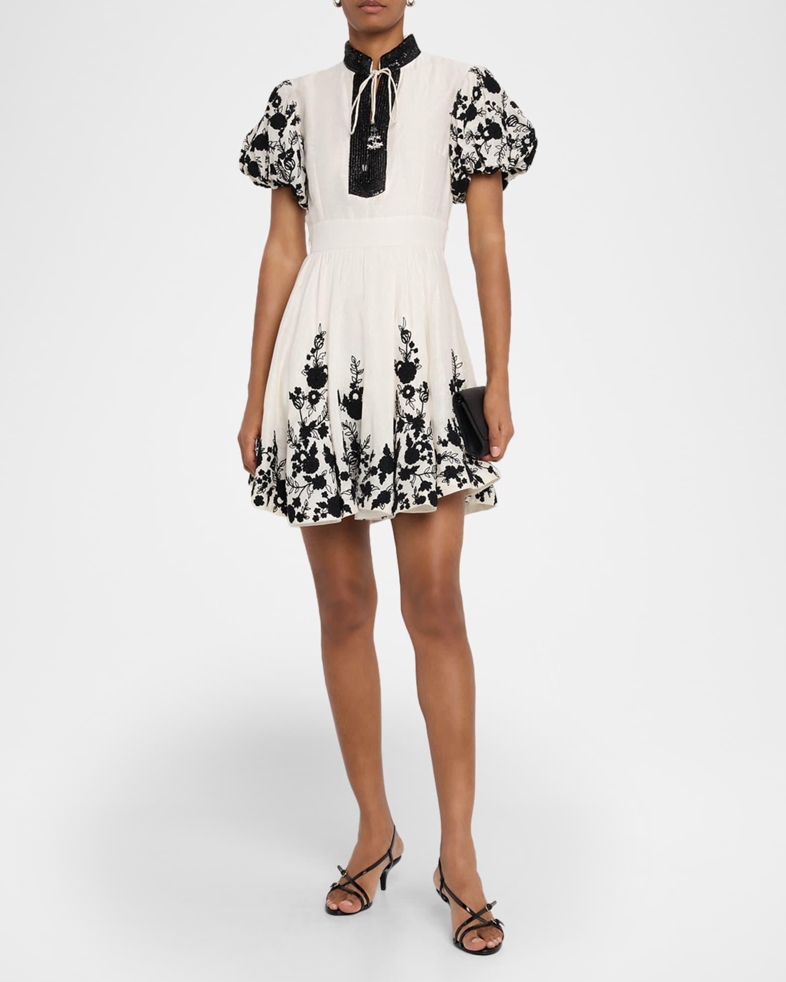 Dori Embroidered Organza Puff-Sleeve Mini Dress Product Image