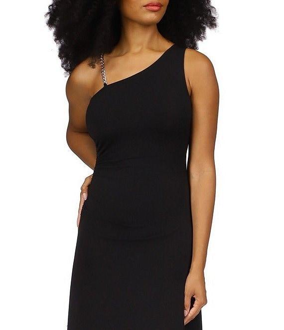 Michael Kors Asymmetrical Square Neck Sleeveless Ruched Side Midi Dress Product Image
