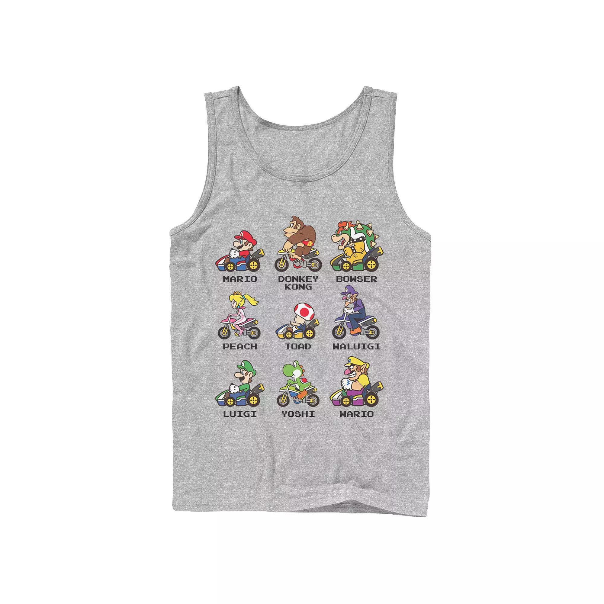 Men's Nintendo Mario Kart Racers Side View Names Tank Top, Size: Large, Black Product Image