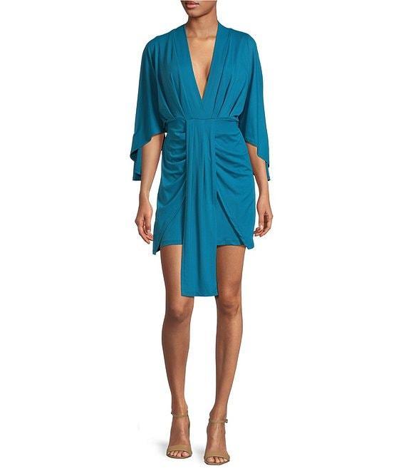Susana Monaco Knit Pleated V-Neck Short Sleeve Wrap Dress Product Image