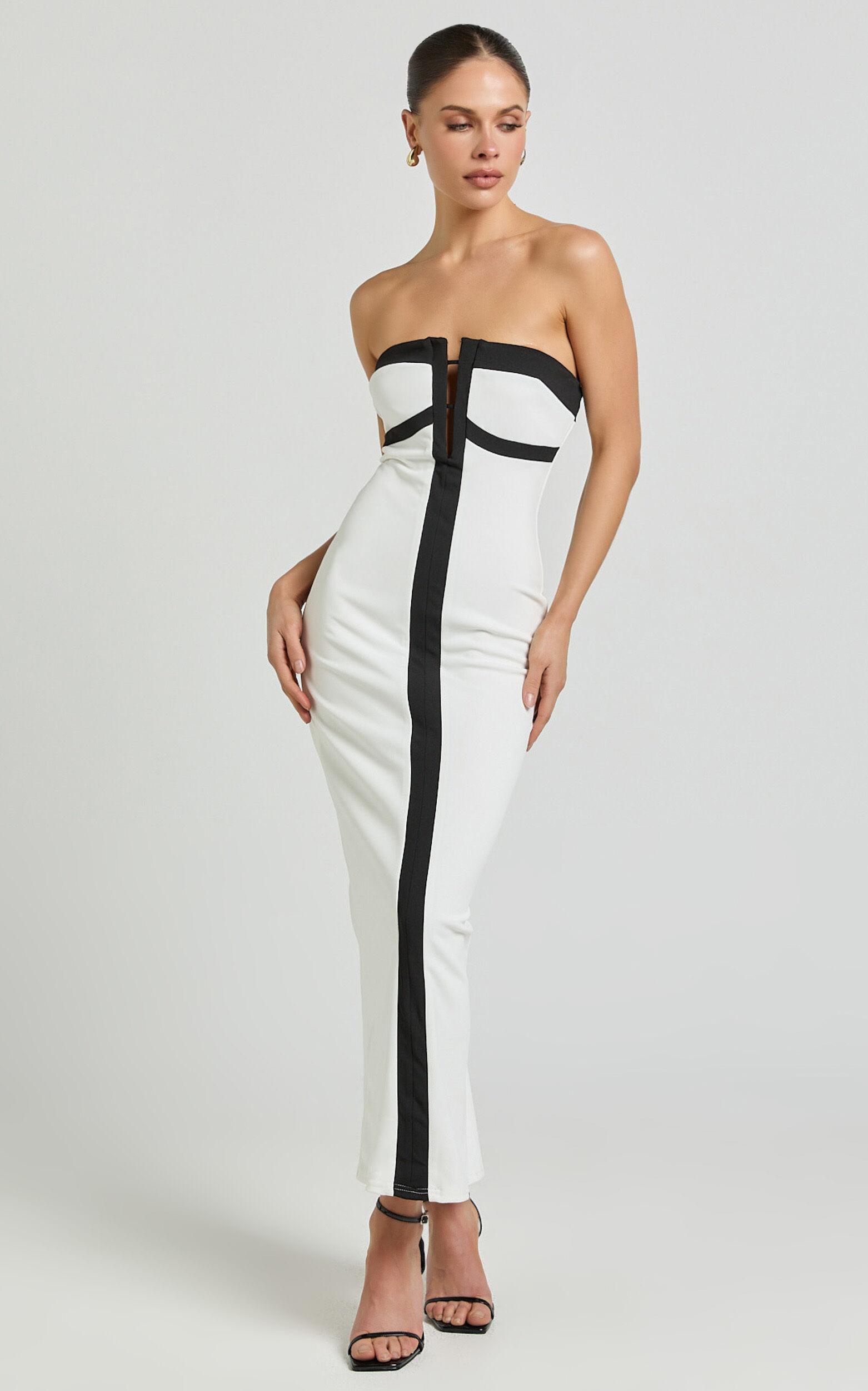Catherine Midi Dress - Strapless Cup Bust Pencil Dress in White Product Image