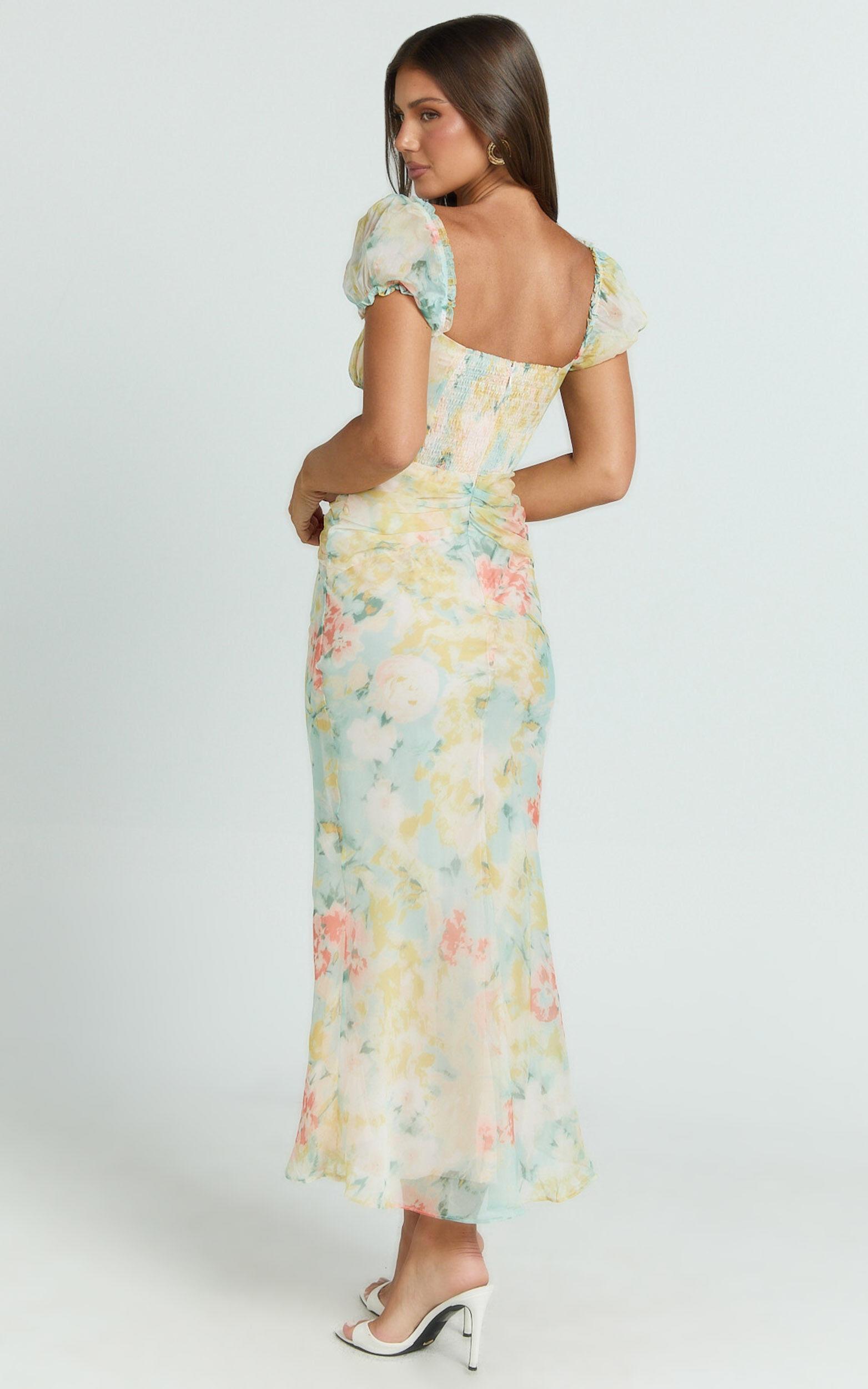 Debina Maxi Dress - Sweetheart Neckline Short Sleeve Dress in Yellow Product Image