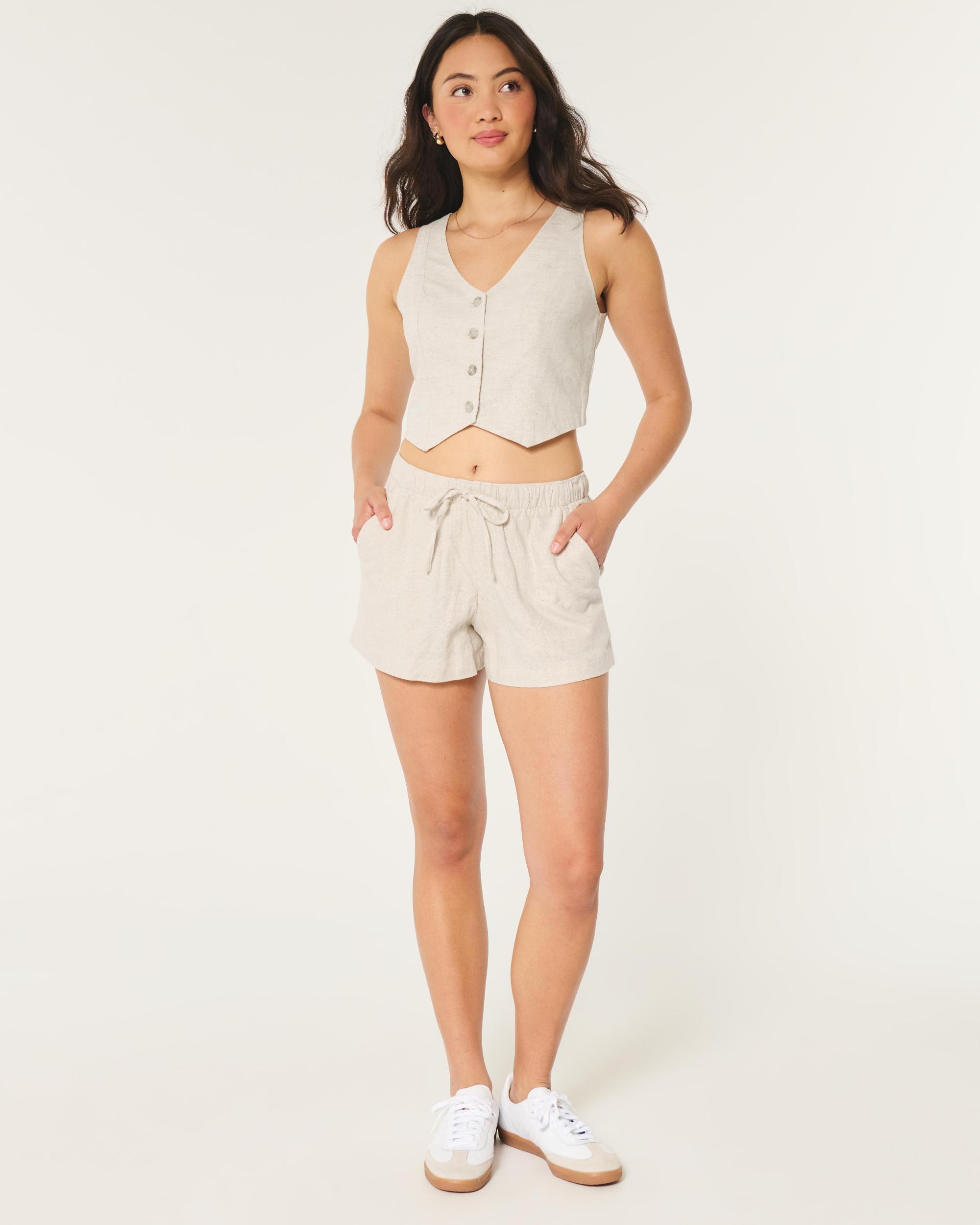 Hollister Ella Adjustable Rise Linen-Blend Pull-On Shorts Product Image