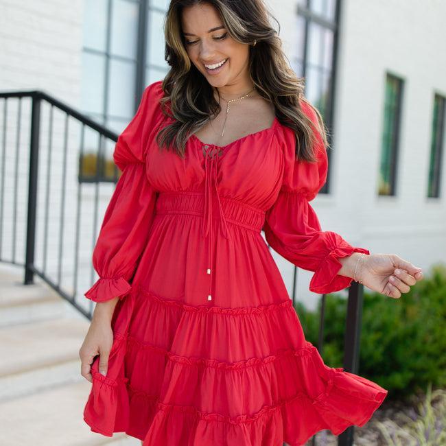In Full Swing Red Ruffle Detail Mini Dress FINAL SALE Product Image