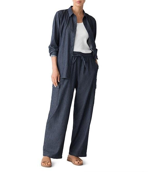 Eileen Fisher Organic Cotton Twill Elastic Tie Waist Cargo Pants Product Image