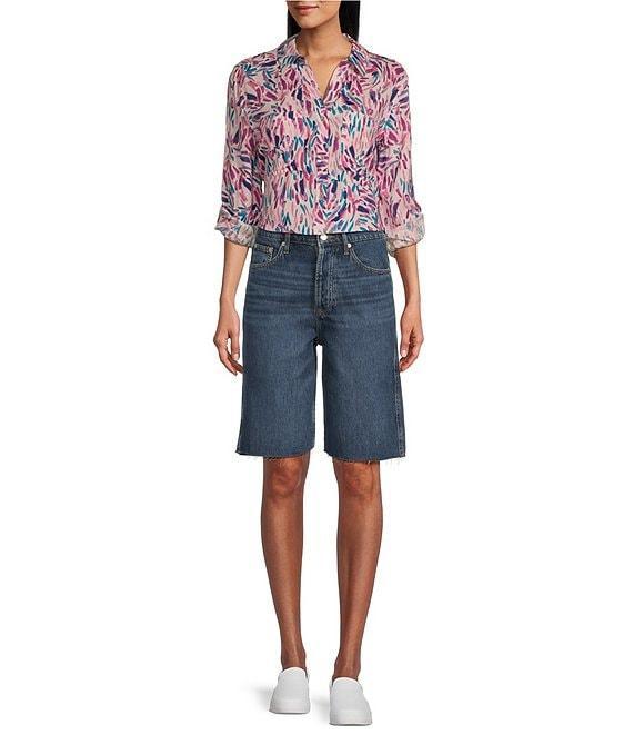 Westbound Dancing Daubs 3/4 Roll-Tab Sleeve Point Collar Y-Neck Button Front Shirt Product Image
