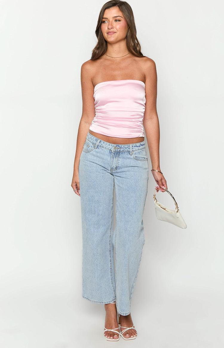 Zaylee Pink Strapless Satin Top Product Image