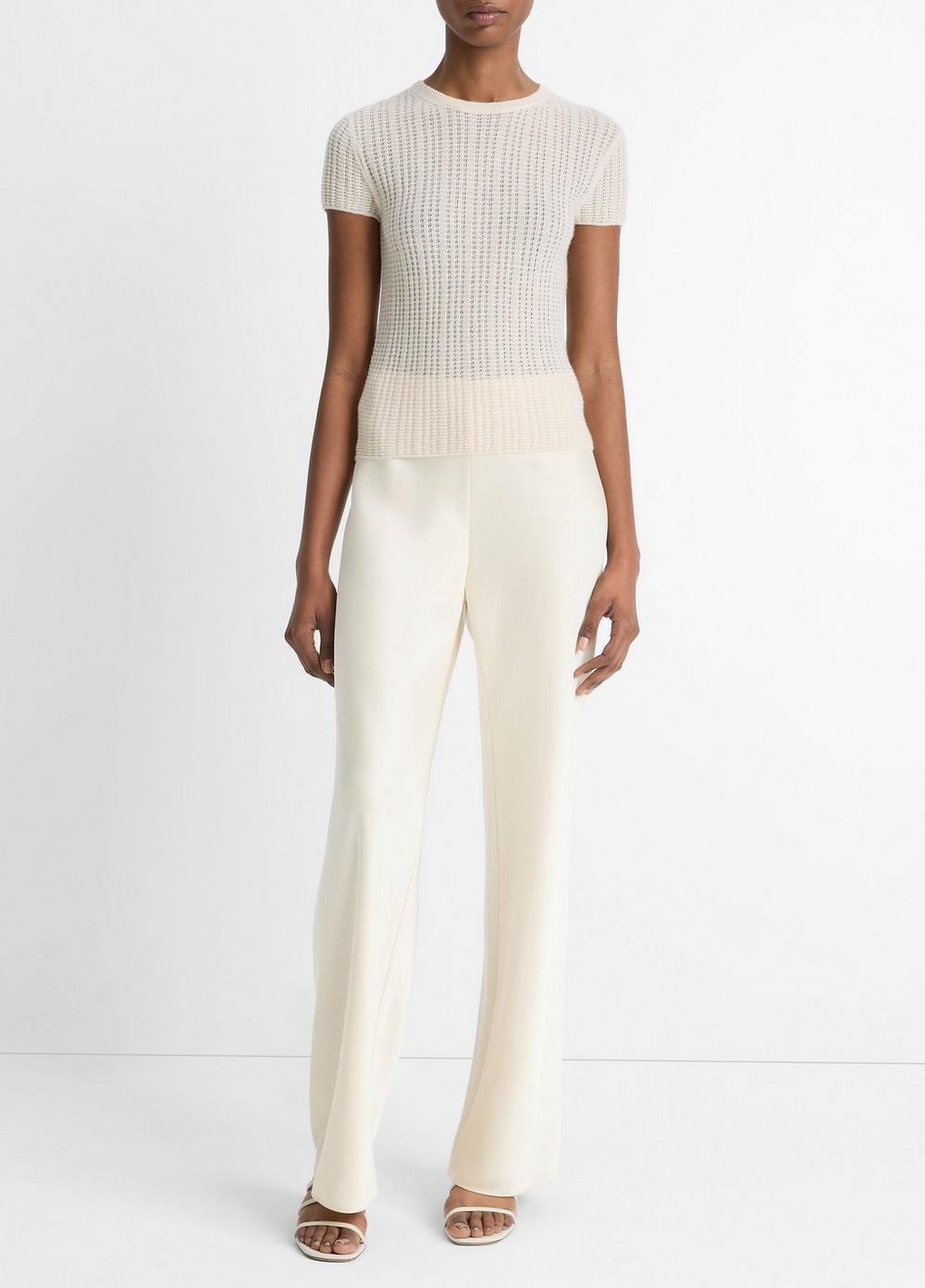 Womens Waffle-Knit Cashmere-Silk Short-Sleeve Sweater, White Sand, Size XXS Vince Product Image