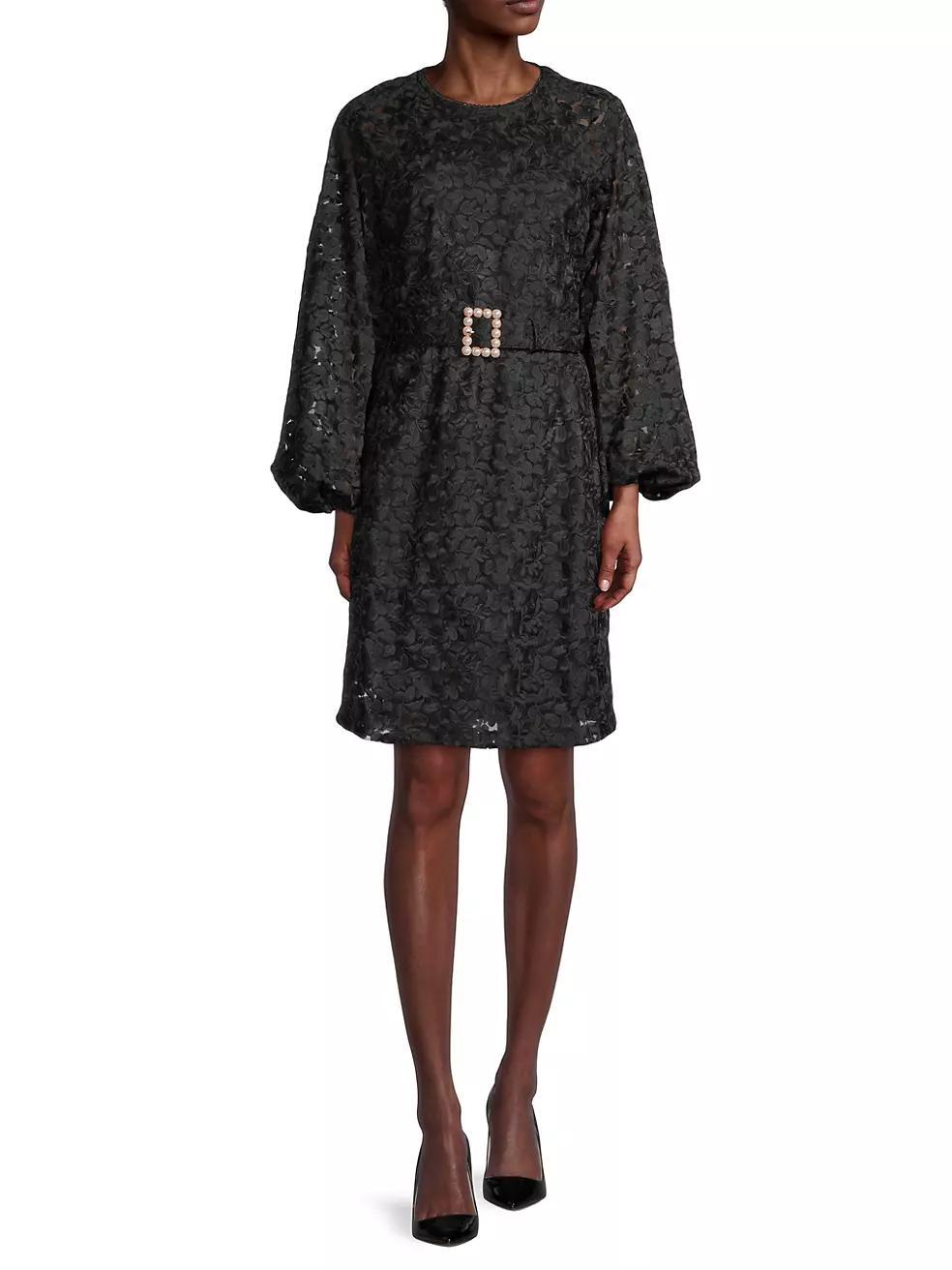 Belted Embroidered-Mesh Dress Product Image
