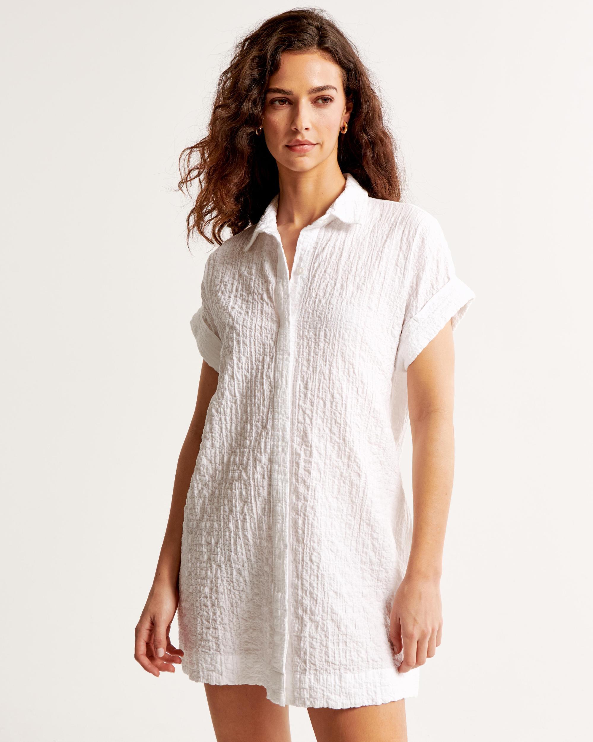 Textured Button-Through Shirt Dress Product Image