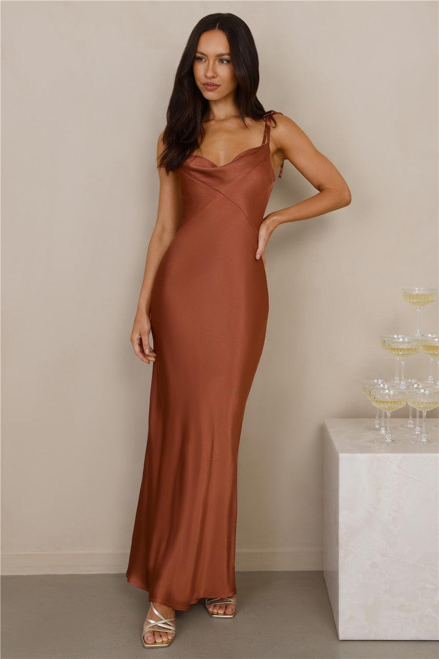 The Penelope Cowl Satin Maxi Dress Copper Product Image