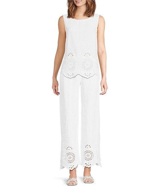 Charlie B. Linen Eyelet Embroidered Crew Neck Sleeveless Coordinating Top Product Image