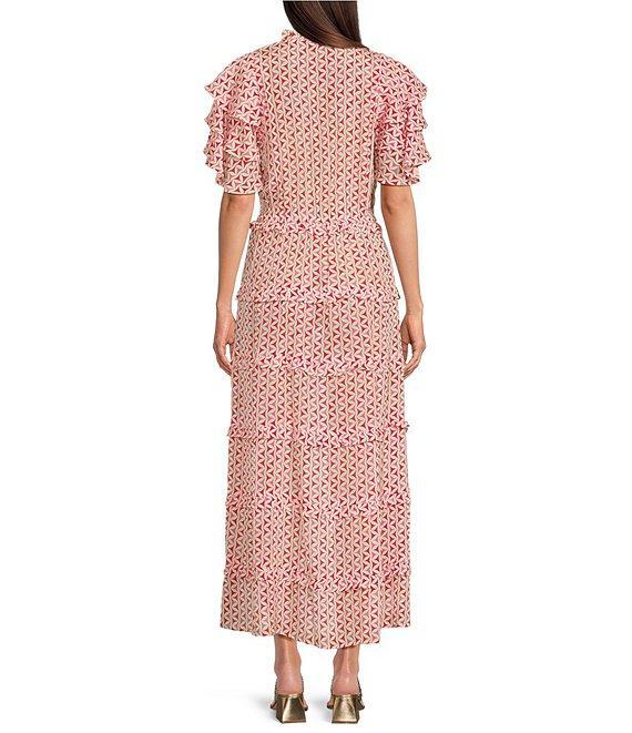 APNY V-Neck Short Sleeve Cinched Waist Tiered Maxi Dress Product Image