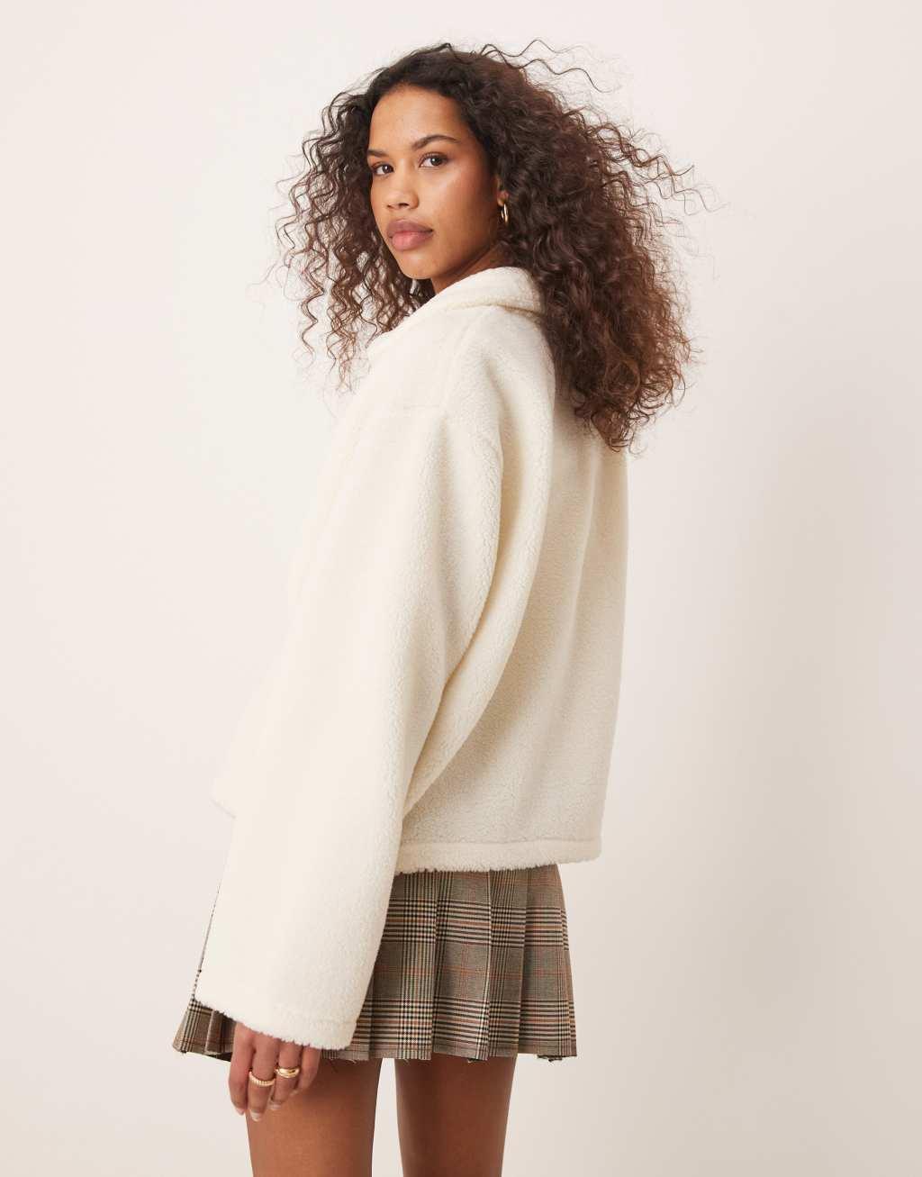 ASOS DESIGN long sleeve borg cardigan in ecru Product Image