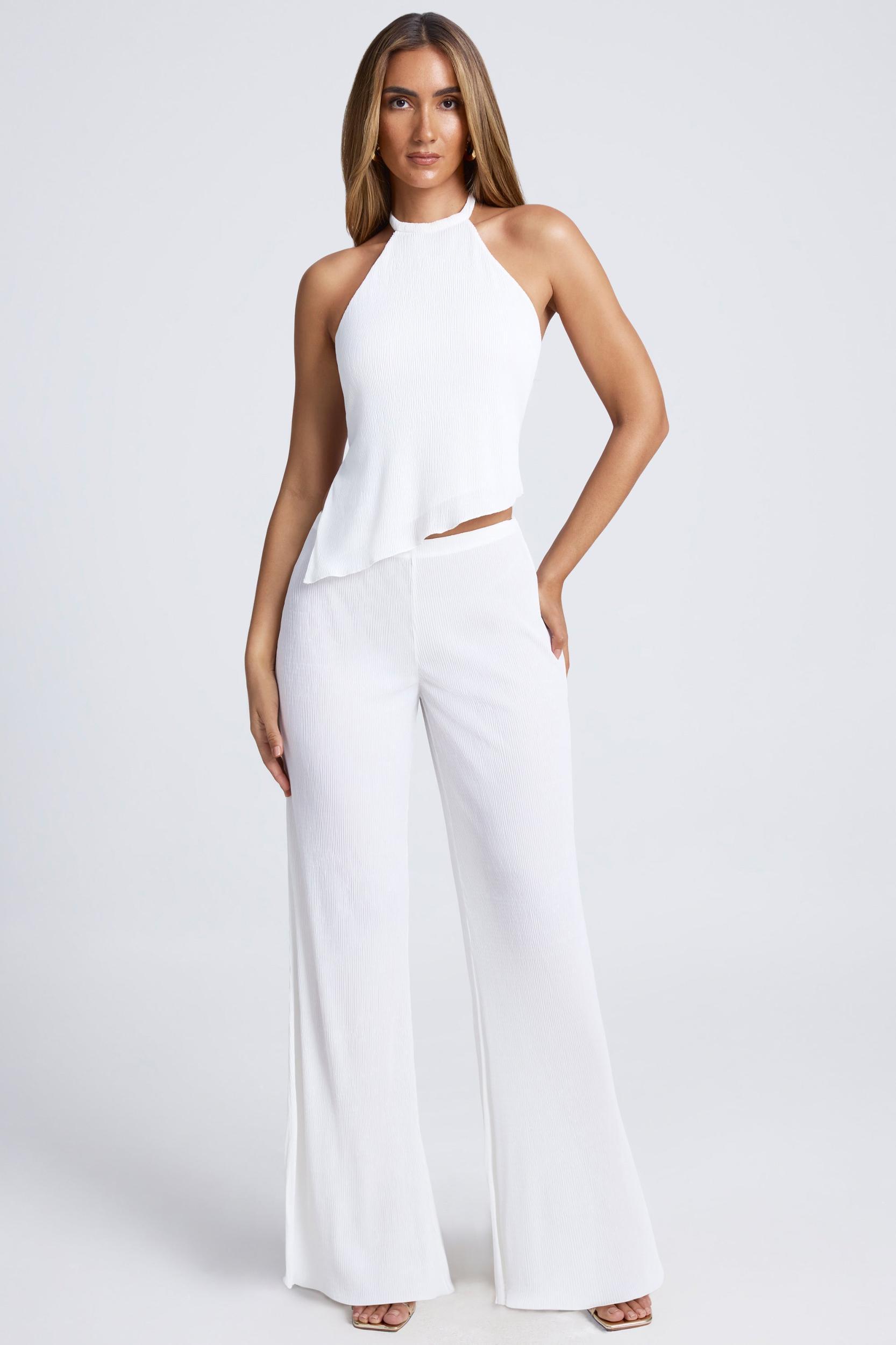 Open-Back Asymmetric Halterneck Top in White Product Image