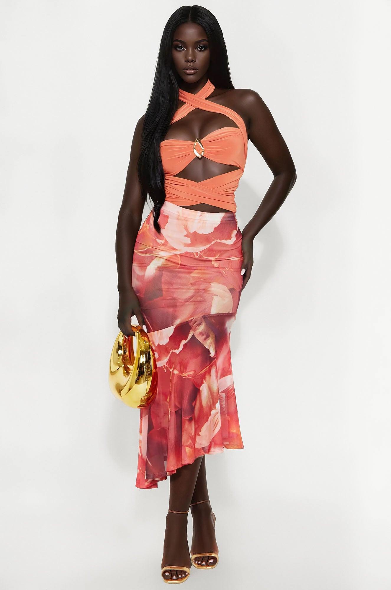 Cross Fire Criss Cross Halter Bodysuit - Rust Product Image