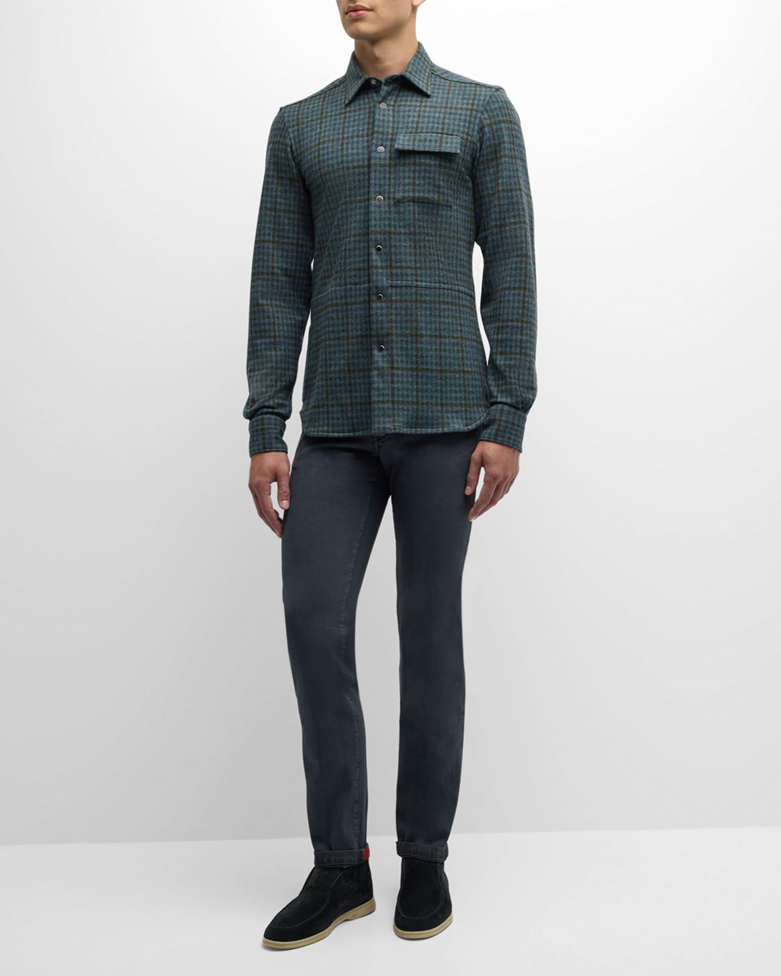 Men's Check Casual Button-Down Shirt Product Image