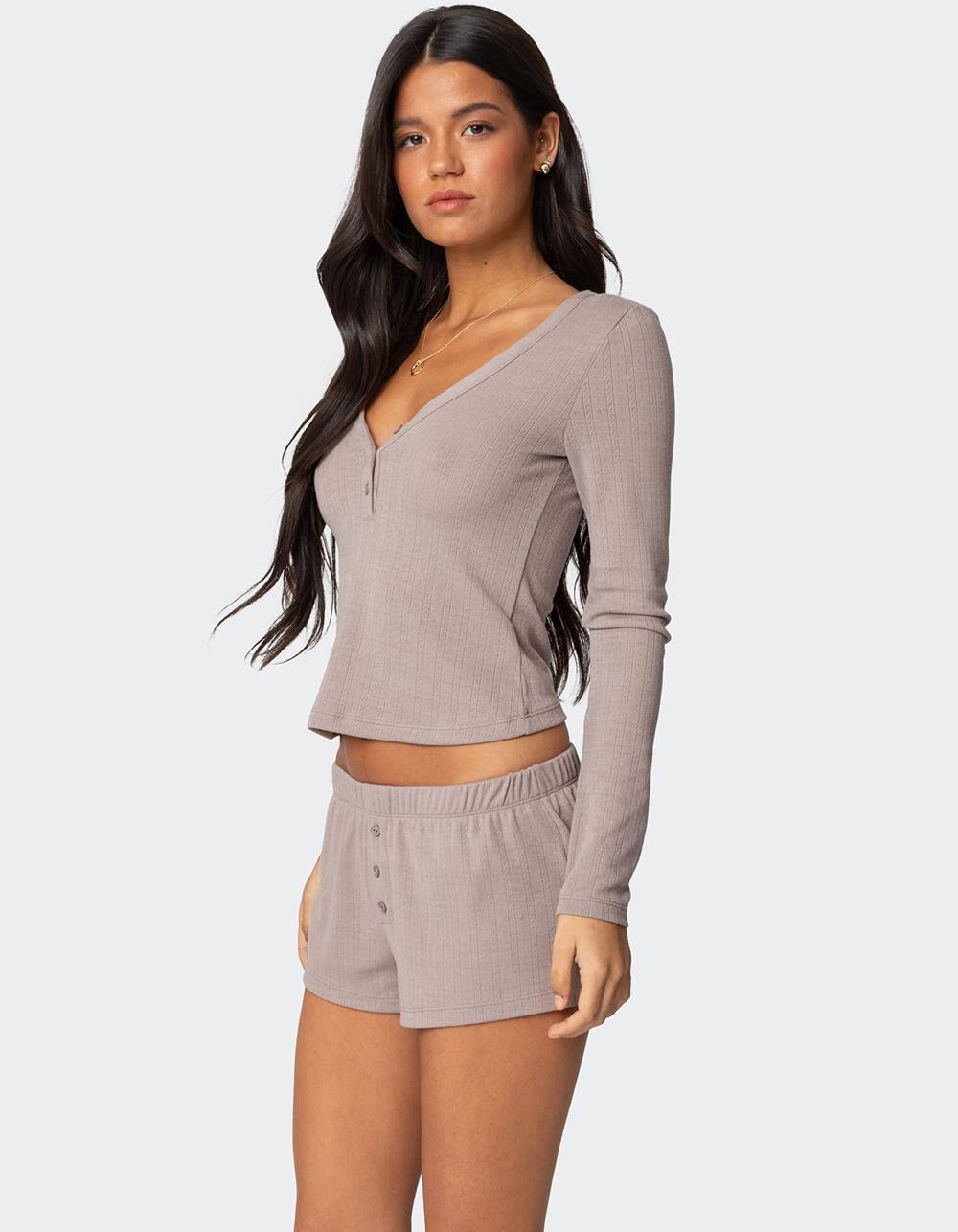 EDIKTED Keely Pointelle Henley Top Product Image