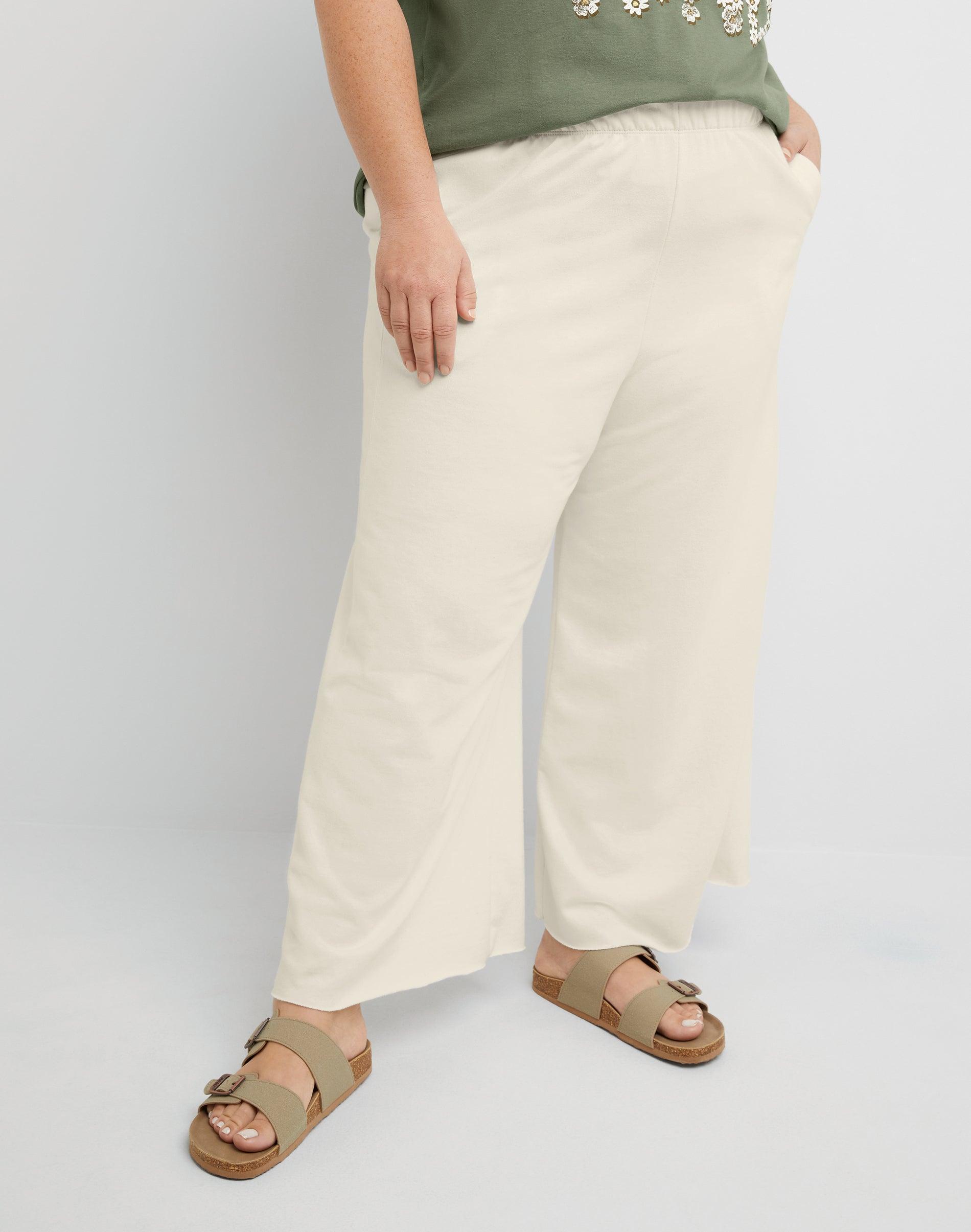 Hanes Originals Womens French Terry Wide Leg Cropped Pants, 25 (Plus Size) Black 50R PE Heather 2X Product Image