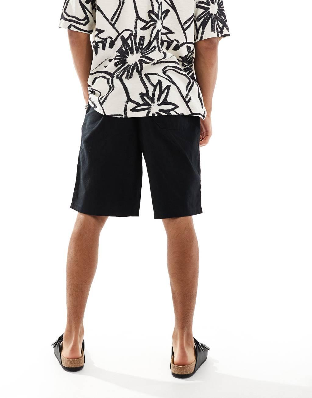 ASOS DESIGN linen mix shorts in black Product Image