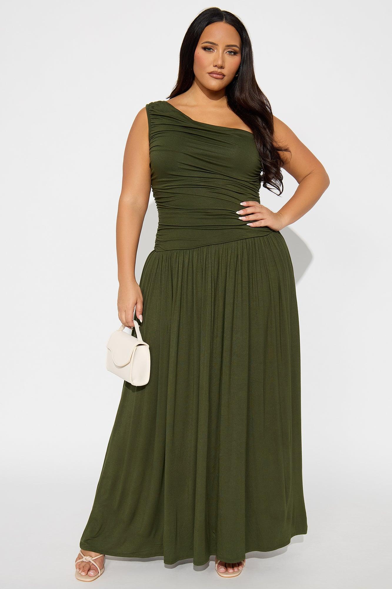 Serene Dreams One Shoulder Maxi Dress - Olive Product Image
