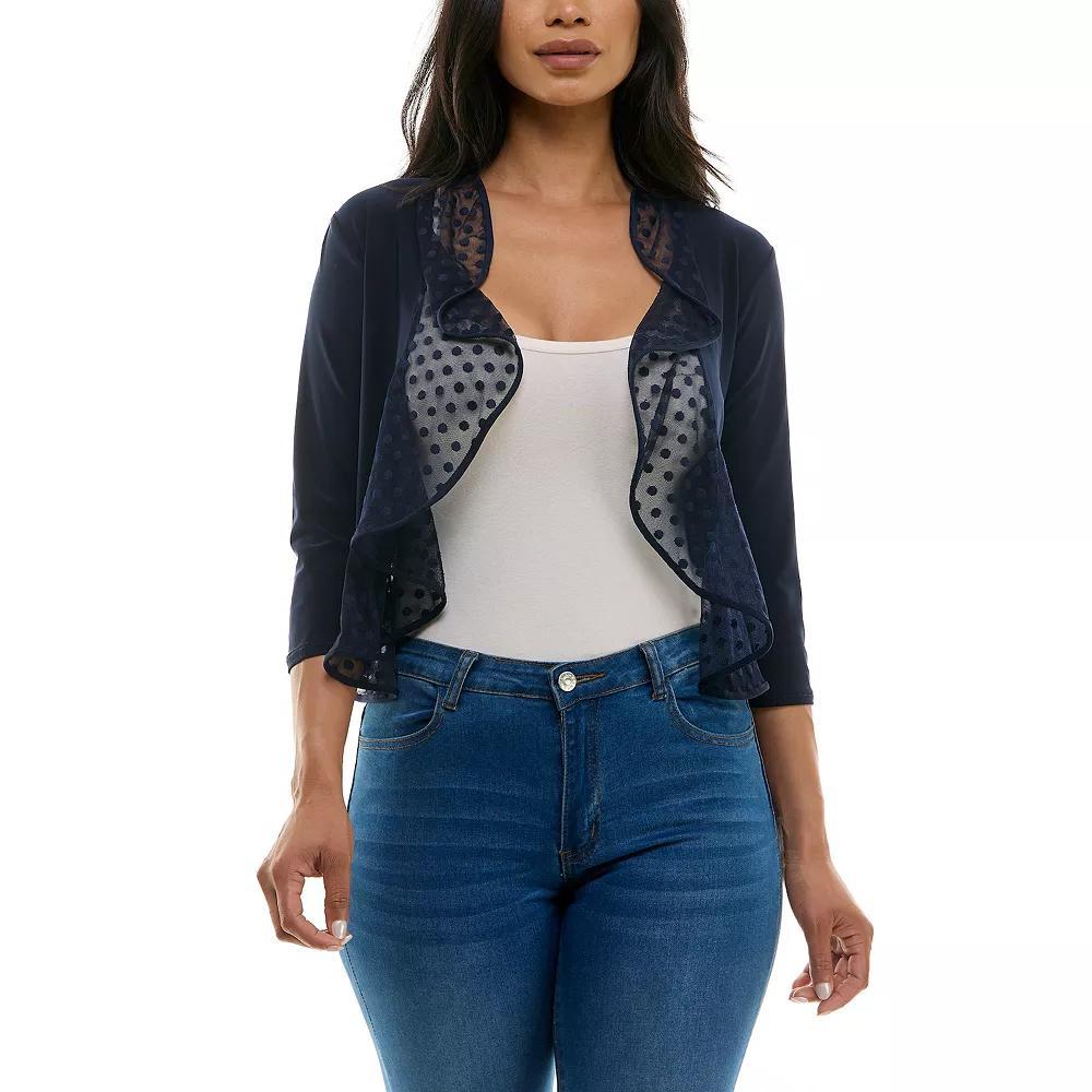 Women's Nina Leonard Bolero with Small Dot Mesh Ruffle, Size: XL, Blue Product Image