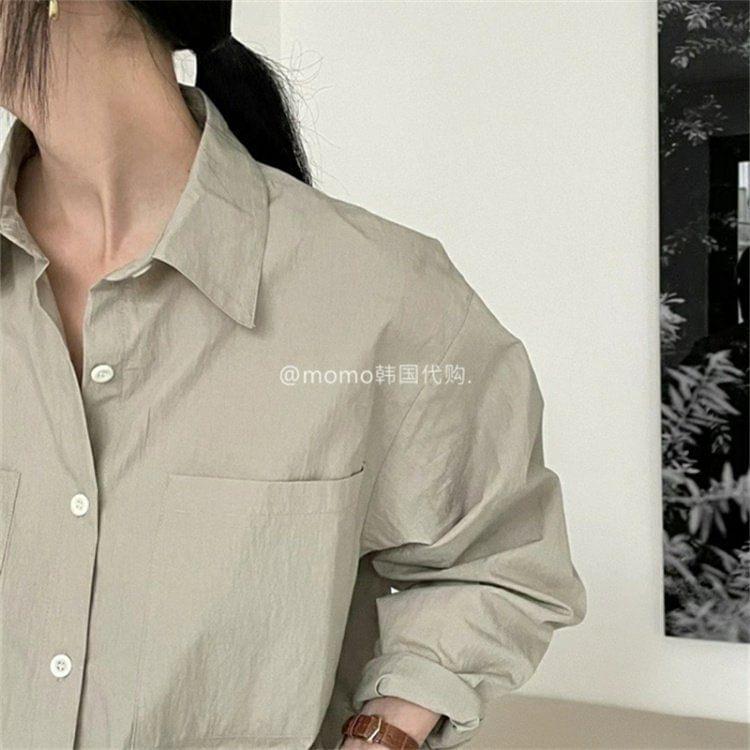 Long-Sleeve Plain Pocket Detail Shirt Product Image