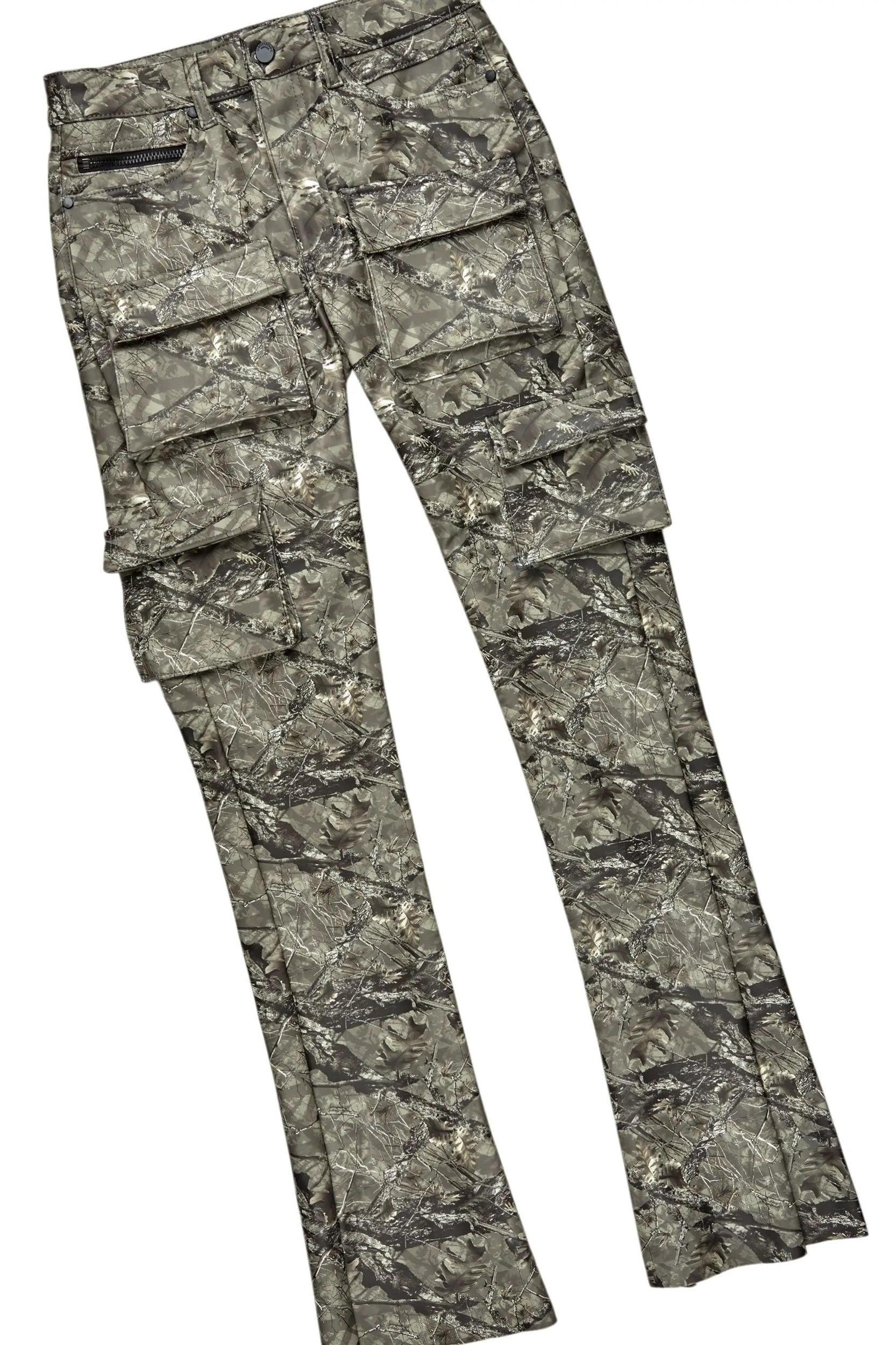 Lake Khaki Hoodie/Stacked Flare PU Jean Bundle Male Product Image