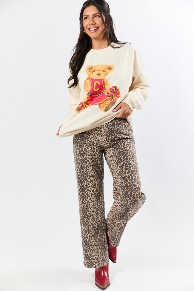 Vintage Red and Gold Cheer Teddy Bear Cream Graphic Sweatshirt Product Image