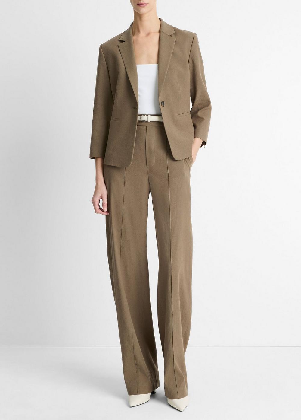 Linen-Blend Shrunken Blazer Product Image
