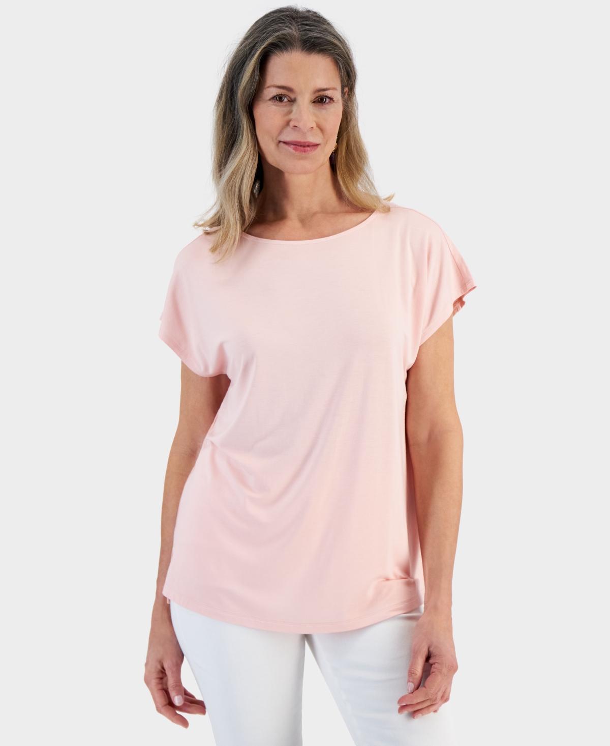 Style & Co Womens Boat-neck Short-Sleeve Mixed Media Tee, Created for Macys Product Image